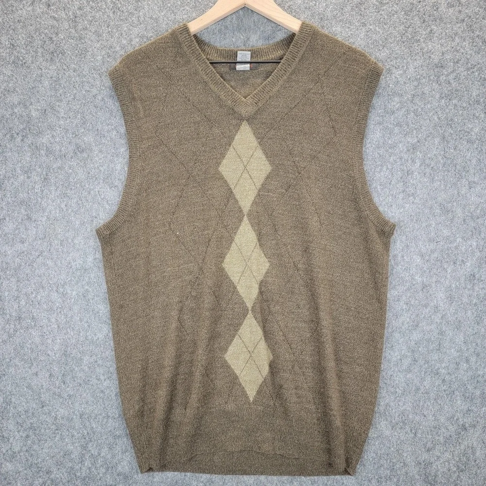 Dockers Sweater Vest Mens L Brown Beige Argyle Knit Pullover Grandpacore Classic